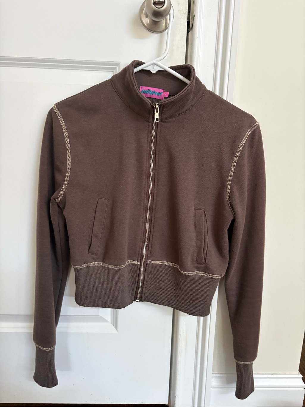 Edikted Chocolate Brown Zip-Front Bomber Jacket